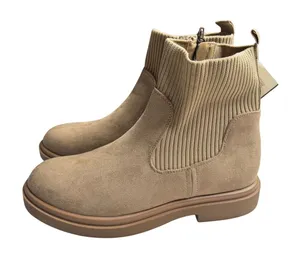 No Boundaries Brown Taupe Knit Chelsea Ankle Boots Chunky Lug Sole Size 8 NWT thumbnail 1