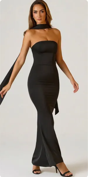Oh Polly Mandi Scarf-Detail Strapless Gown Maxi Dress in Black size 14 New thumbnail 1
