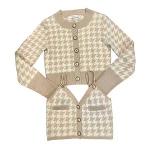 Preppy Houndstooth Cropped Cardigan & Cami Set Y2K Collegiate Small thumbnail 2