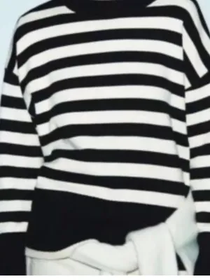 Industry Crew Navy White Stripe Long Sleeve Oversize Chunky Sweater W2368 Sz M thumbnail 2
