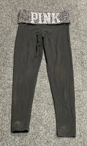 Victoria's Secret PINK Black Lace Silver Sparkle fold over leggings pants Y2K Sm thumbnail 1