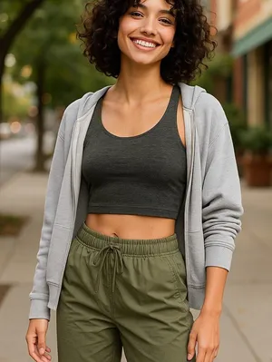 aerie‎ Offline Recharge Sports Bra Olive Green Spacedye Space Dye Longline S thumbnail 1