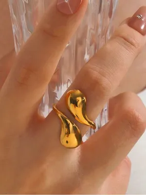 Gold-Tone (S1) Teardrop Open Ring | Stainless Steel thumbnail 2