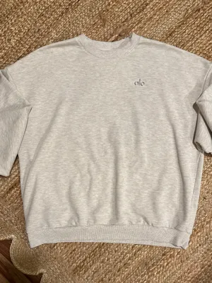 ALO Yoga Female Accolade Crew Neck Pullover Cozy Sweatshirt Oatmeal Heather XL thumbnail 6