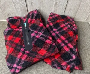Maurices Womens Red & Black Plaid Sherpa Top & Shorts Set Large Cozy Winter Wear thumbnail 1