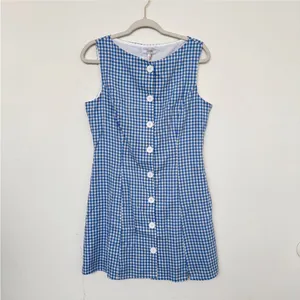 Rihoas Blue Boat Neck Cotton Plaid Mini Dress thumbnail 6
