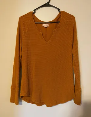 Knox Rose Mustard Yellow Long Sleeve Waffle Top thumbnail 1
