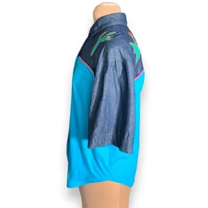 Vintage 90s Southwestern Appliqué Denim Button‎ Up Shirt Gaucho Pants Set Medium thumbnail 5