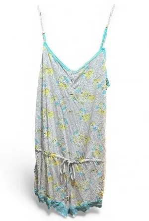 NWT Victoria’s Secret Blue And Yellow Floral Lace Trimmed Romper thumbnail 1