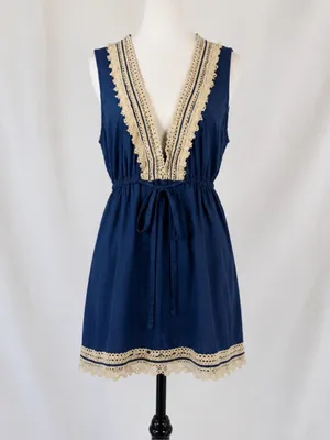 Mud Pie Navy Crochet Trim Swim Cover-Up Dress Sz Large💚 thumbnail 3