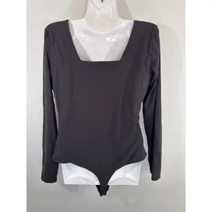 Quince Black Square Neck Bodysuit Women XL‎ Minimalist Stretch Essential thumbnail 6