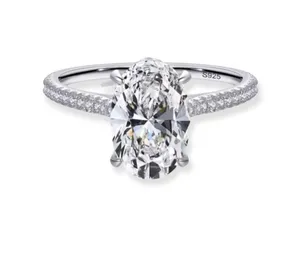 Sterling Silver SIZE 7 925 Oval Emerald Cut CZ Wedding Engagement Ring thumbnail 1