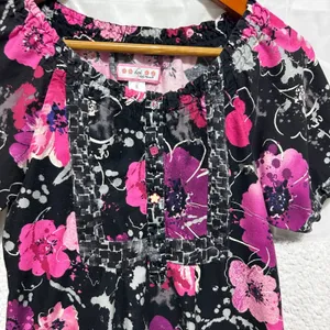 Koi Womens‎ Scrub Top S Black Pink Cottage Floral Nurse Medical Uniform Pockets thumbnail 4