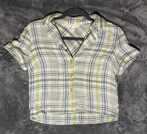 Monteau Green Flannel Plaid Crop Top thumbnail 2
