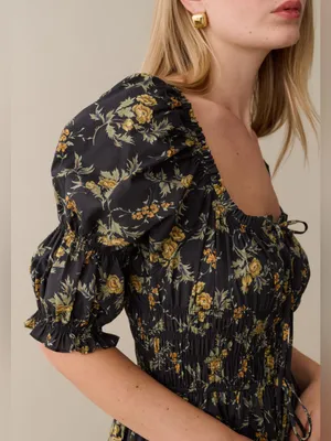 NWT Few Moda Marguerite Dress size XS Black Yellow marigold floral Sorella midi thumbnail 4