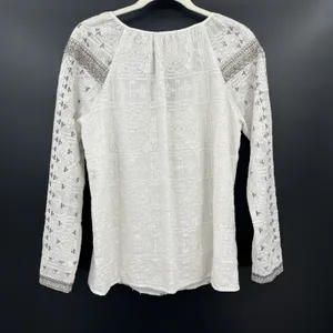 the jetset diaries TJD Boho Cotton Silk Shimmer Blouse L Embroidery Long Sleeve thumbnail 8