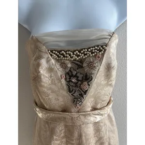 NWT Vintage Tibi Strapless Dress 2 Gold Damask Brocade Beaded‎ Floral Cocktail thumbnail 9