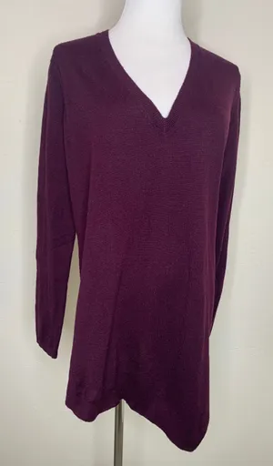 French Connection Burgundy V Neck Sweater Asymmetric Hem Sz Small thumbnail 1