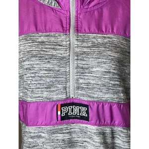 PINK Victoria's Secret Sweatshirt Women XS Purple Gray‎ Hooded Half Zip Retro thumbnail 5