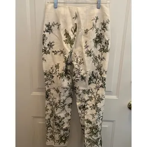Saks Fifth Avenue Sport Linen Floral‎ Toile Pants Green Cream Size 2 Luxury thumbnail 7