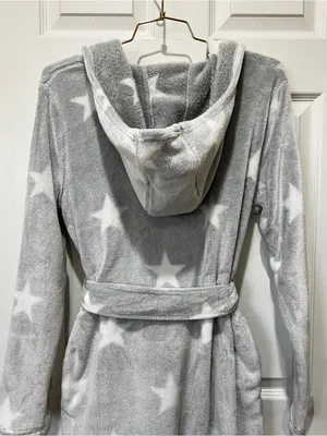 UGG Miranda Robe Grey/White Stars Hooded Cozy Fleece Plush Long Sleeve thumbnail 6