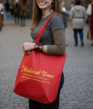 Medieval Times Dinner & Tournament Red Gold Logo Reusable Tote Bag thumbnail 1