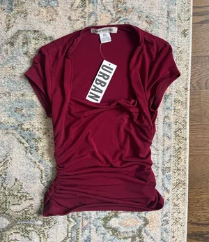 Urban Outfitters Burgundy Ruched Short-Sleeve Tee thumbnail 1