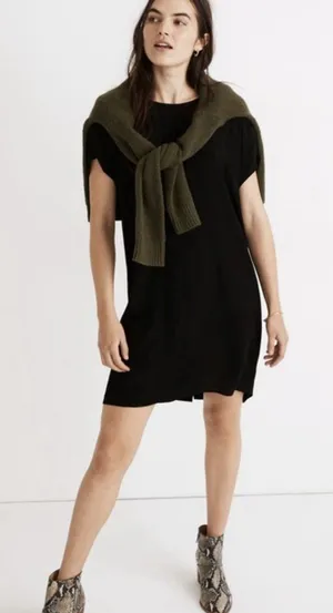 Madewell Crewneck Button Back Easy Dress M Black Short Sleeve Minimalist Casual thumbnail 1