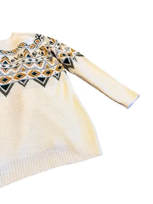 Maurices Cream Long Length Cardigan Sweater Open Front Tribal Fair Isle Medium thumbnail 14