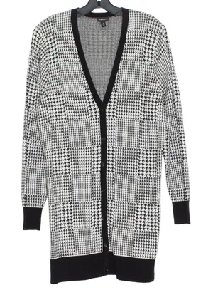 Torrid Cardigan Sweater Long Houndstooth Academia Preppy Black White 0 Large 12 thumbnail 1