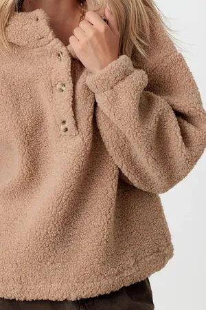 VICI teddy button front pocketed hoodie mocha  thumbnail 5