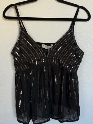 NWT LIC Lizette Collection Black Sequin Beaded Peplum Cami Tank Top S Party Glam thumbnail 2