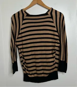 LOFT lightweight dolman striped sweater camel black Woman’s XS draped neck thumbnail 9