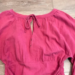 Free People‎ The Only One Mini Dress Pink Ruched Tie Neck Size XS Xsmall thumbnail 3