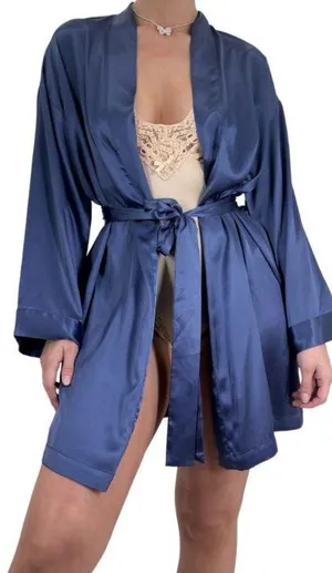 Victoria's Secret Navy Satin Short Robe thumbnail 1