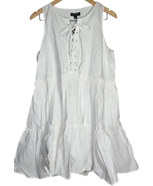 J. Crew Tiered lace-up mini dress‎ in cotton poplin White M BR462 thumbnail 1