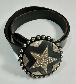 Vintage Cowboy Decor Lonestar Stud Leather Belt Rhinestone Buckle 36 Studded thumbnail 1