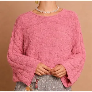 POL Sweater Cable Knit Oversized Pullover Peach Pink Womens Size Medium thumbnail 8