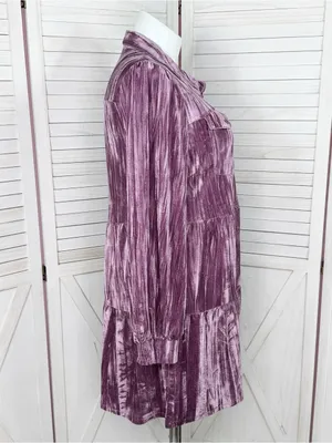 Cato Crushed Velvet Tiered‎ Babydoll Shirt Dress Mauve Purple XL Boho Cottage thumbnail 4