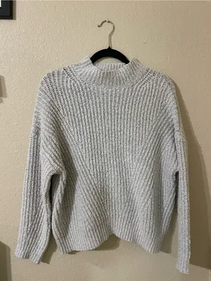 Debut Mock Neck Knit Sweater Size XS Silver Heathering Gray Ribbed High Neck thumbnail 5