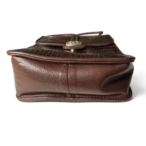 Brighton Oxblood Leather Vtg Croc Embossed Crossbody Bag Silver Buckle & Charm thumbnail 5