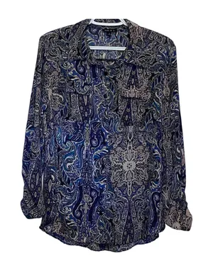 Sami & Jo Women's Blue Black‎ White Printed Long Sleeve Button Front Size M thumbnail 1