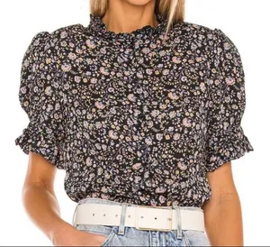 Selkie The Bistro button down Blouse in Ditsy Dark Green Floral Top thumbnail 1
