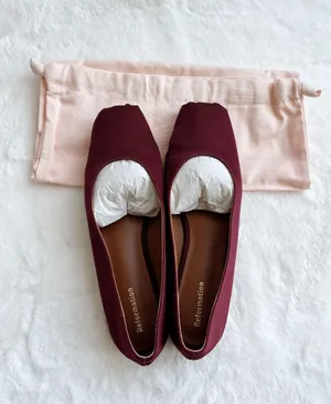 Reformation NWOT Mikayla Ballet Flats satin maroon burgundy size 6.5 thumbnail 8