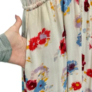 Lucky Brand Ivory Red Blue Floral Sleeveless Tie Waist V-Neck Maxi Dress size S thumbnail 7