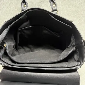 Black Faux Leather Satchel Handbag‎ Large Tote Purse Gold Hardware Edgy Workwear thumbnail 3