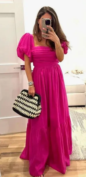 Abercrombie & Fitch Emerson Drama Bow-Back Pink Maxi Dress Tiered Size XS thumbnail 1