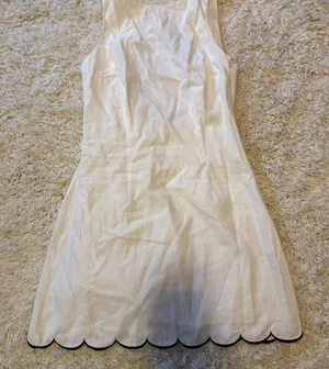 Meshki Sofiane Scalloped Linen Mini Sleeveless Dress with Black Trim thumbnail 1
