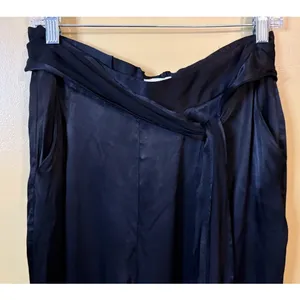 Ett:twa by Anthropologie Satin Trousers 10 Black New Tie Waist High Rise Pants‎ thumbnail 7