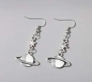 NEW Pair of silver planet drop earrings, dangle earrings, star dangle earrings, celestial jewelry thumbnail 1